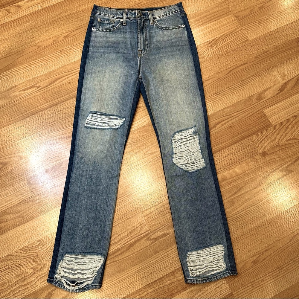 7 For All Mankind distressed two tone straight jeans